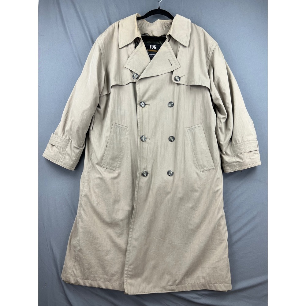 London Fog Trench Coat Men 40 Reg Double Breasted Tan Khaki Vintage Liner Good